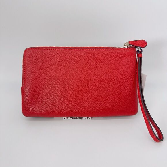 Coach C5576 Double Zip Leather Brown 1941 Red Wristlet Card Wallet Clutch NWT - Picture 4 of 9